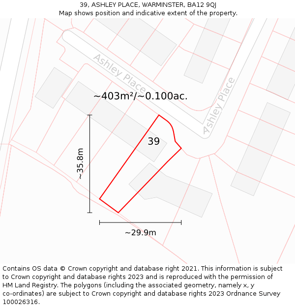 39, ASHLEY PLACE, WARMINSTER, BA12 9QJ: Plot and title map