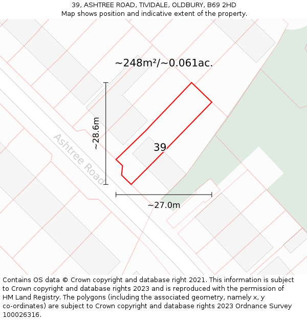 39, ASHTREE ROAD, TIVIDALE, OLDBURY, B69 2HD: Plot and title map