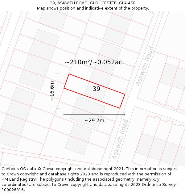 39, ASKWITH ROAD, GLOUCESTER, GL4 4SP: Plot and title map