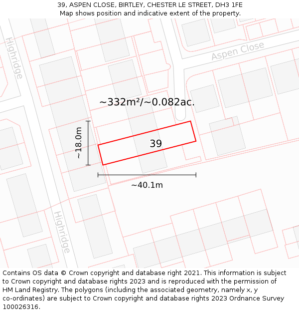 39, ASPEN CLOSE, BIRTLEY, CHESTER LE STREET, DH3 1FE: Plot and title map