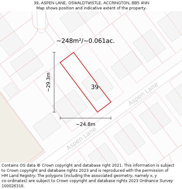 39, ASPEN LANE, OSWALDTWISTLE, ACCRINGTON, BB5 4NN: Plot and title map