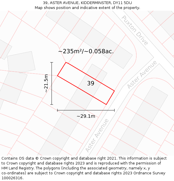39, ASTER AVENUE, KIDDERMINSTER, DY11 5DU: Plot and title map