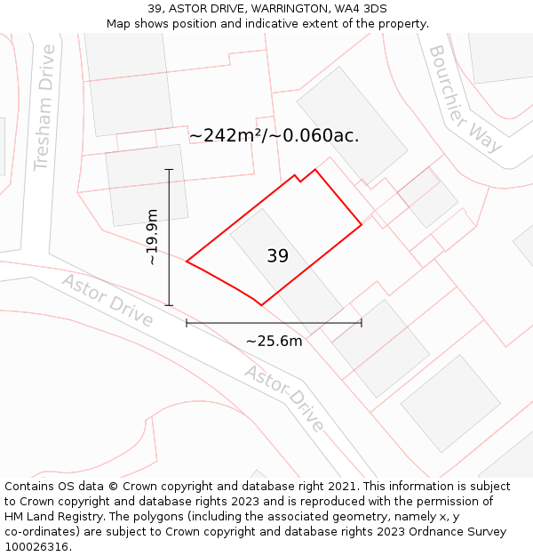 39, ASTOR DRIVE, WARRINGTON, WA4 3DS: Plot and title map