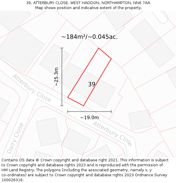 39, ATTERBURY CLOSE, WEST HADDON, NORTHAMPTON, NN6 7AA: Plot and title map