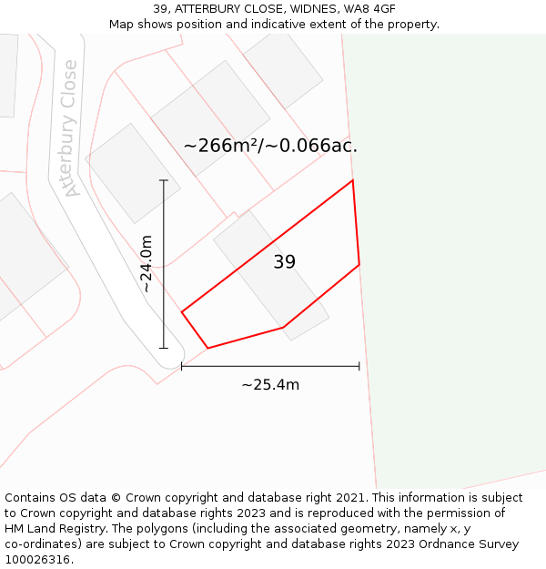39, ATTERBURY CLOSE, WIDNES, WA8 4GF: Plot and title map