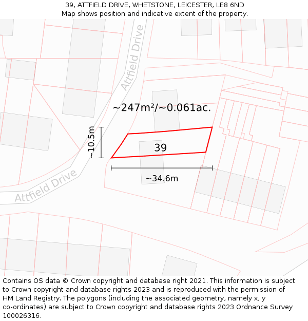 39, ATTFIELD DRIVE, WHETSTONE, LEICESTER, LE8 6ND: Plot and title map
