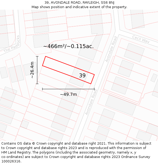 39, AVONDALE ROAD, RAYLEIGH, SS6 8NJ: Plot and title map