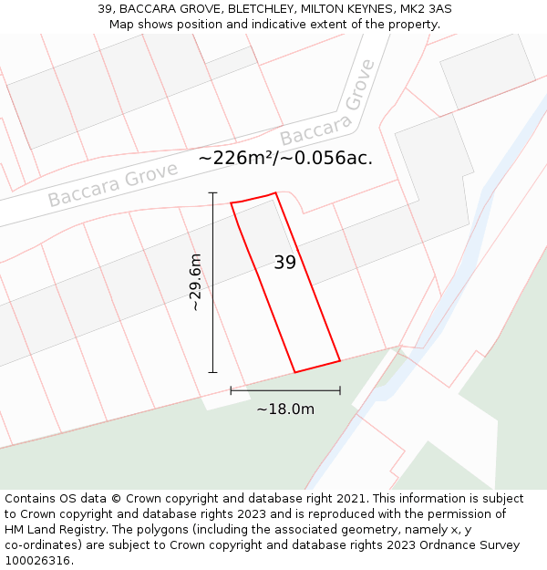 39, BACCARA GROVE, BLETCHLEY, MILTON KEYNES, MK2 3AS: Plot and title map