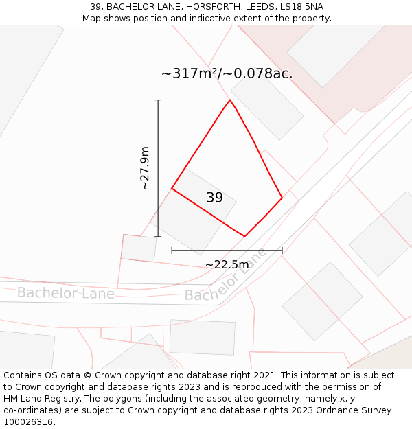 39, BACHELOR LANE, HORSFORTH, LEEDS, LS18 5NA: Plot and title map