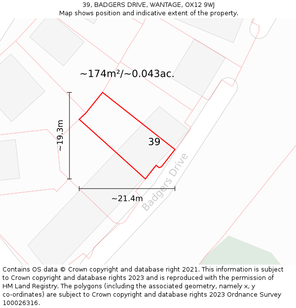 39, BADGERS DRIVE, WANTAGE, OX12 9WJ: Plot and title map