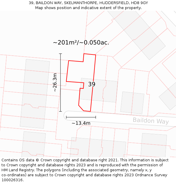 39, BAILDON WAY, SKELMANTHORPE, HUDDERSFIELD, HD8 9GY: Plot and title map