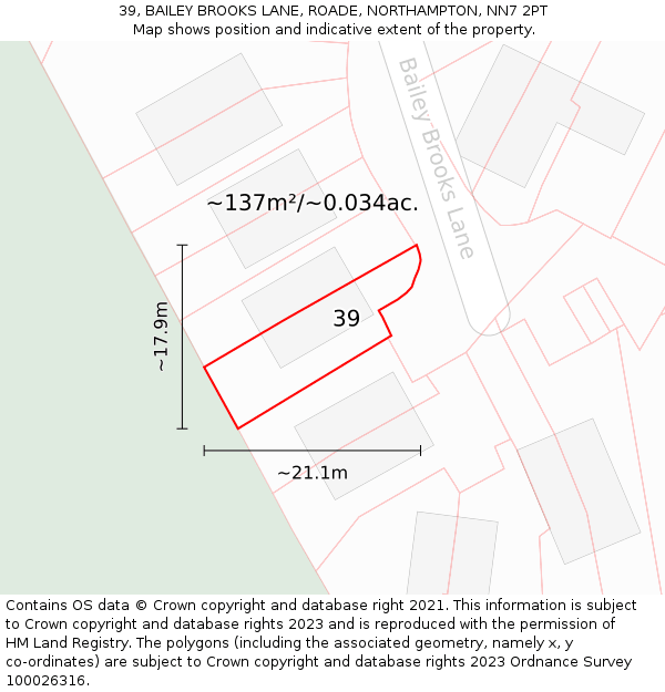 39, BAILEY BROOKS LANE, ROADE, NORTHAMPTON, NN7 2PT: Plot and title map