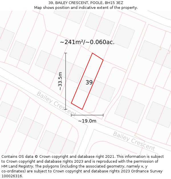 39, BAILEY CRESCENT, POOLE, BH15 3EZ: Plot and title map