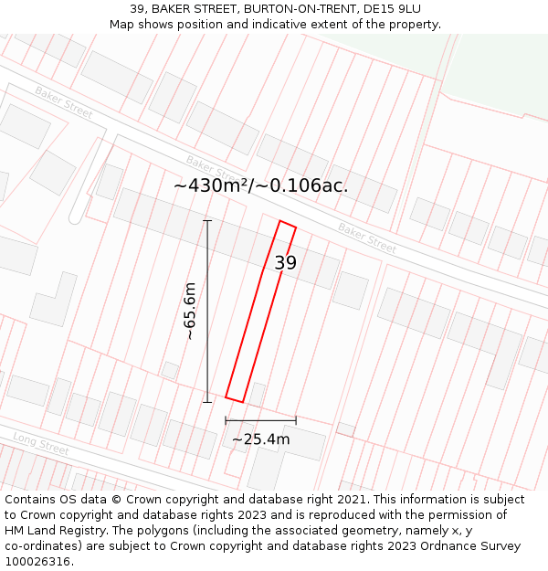 39, BAKER STREET, BURTON-ON-TRENT, DE15 9LU: Plot and title map
