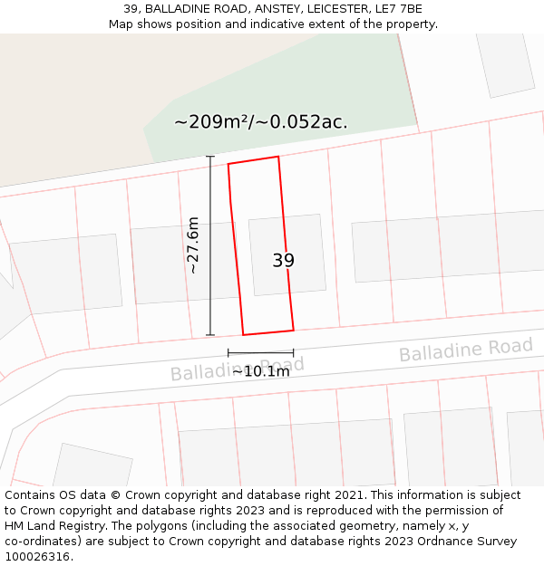 39, BALLADINE ROAD, ANSTEY, LEICESTER, LE7 7BE: Plot and title map