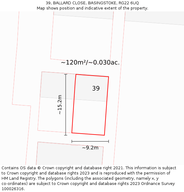 39, BALLARD CLOSE, BASINGSTOKE, RG22 6UQ: Plot and title map