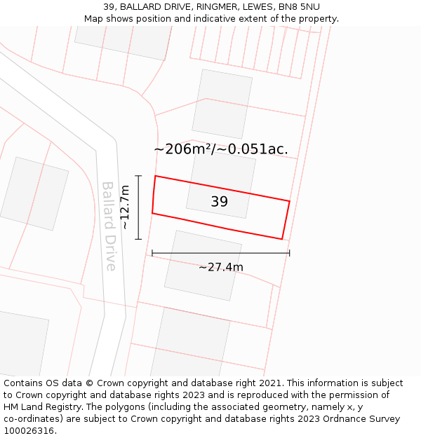 39, BALLARD DRIVE, RINGMER, LEWES, BN8 5NU: Plot and title map