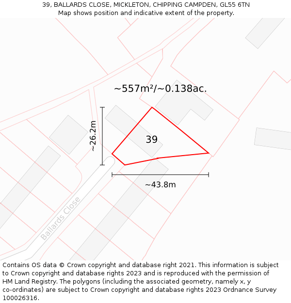 39, BALLARDS CLOSE, MICKLETON, CHIPPING CAMPDEN, GL55 6TN: Plot and title map