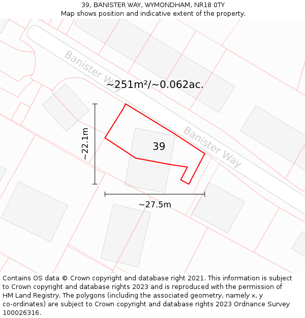 39, BANISTER WAY, WYMONDHAM, NR18 0TY: Plot and title map