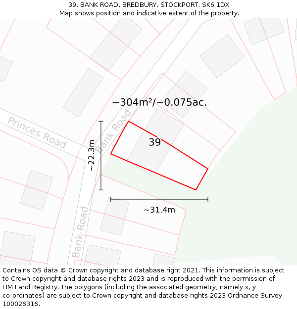 39, BANK ROAD, BREDBURY, STOCKPORT, SK6 1DX: Plot and title map