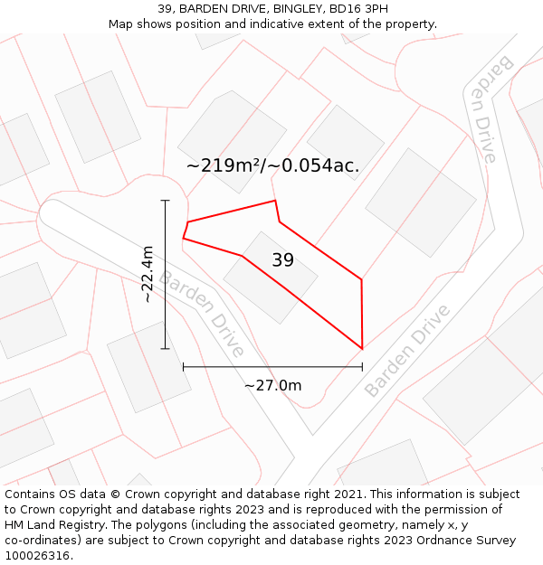 39, BARDEN DRIVE, BINGLEY, BD16 3PH: Plot and title map