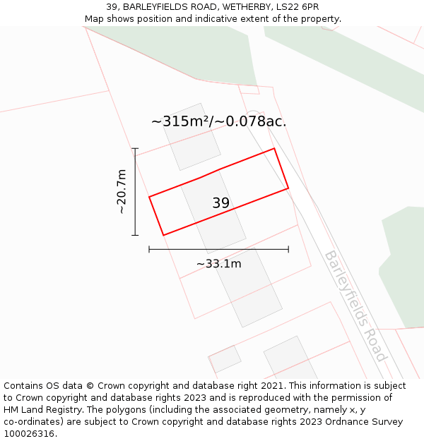 39, BARLEYFIELDS ROAD, WETHERBY, LS22 6PR: Plot and title map