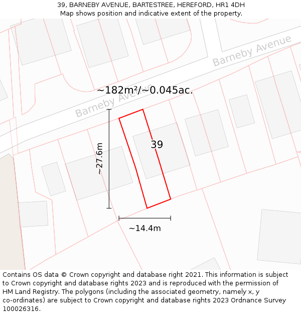 39, BARNEBY AVENUE, BARTESTREE, HEREFORD, HR1 4DH: Plot and title map