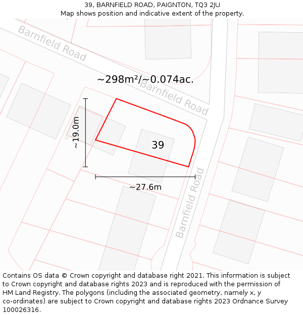 39, BARNFIELD ROAD, PAIGNTON, TQ3 2JU: Plot and title map