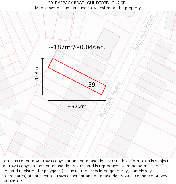 39, BARRACK ROAD, GUILDFORD, GU2 9RU: Plot and title map