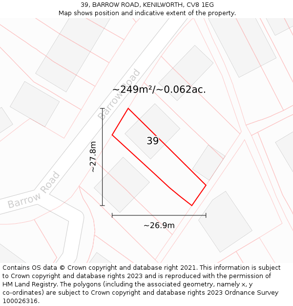 39, BARROW ROAD, KENILWORTH, CV8 1EG: Plot and title map