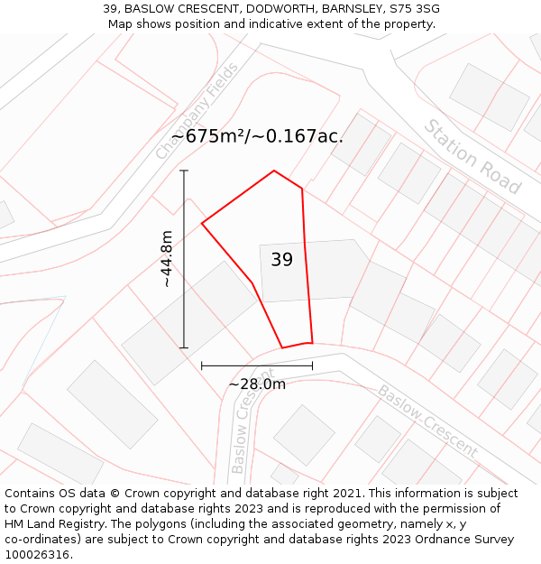 39, BASLOW CRESCENT, DODWORTH, BARNSLEY, S75 3SG: Plot and title map