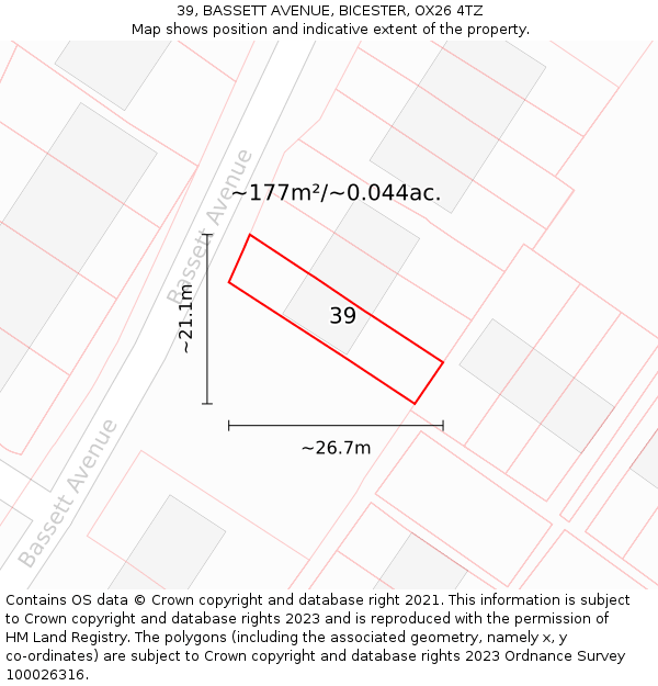 39, BASSETT AVENUE, BICESTER, OX26 4TZ: Plot and title map