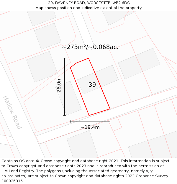 39, BAVENEY ROAD, WORCESTER, WR2 6DS: Plot and title map