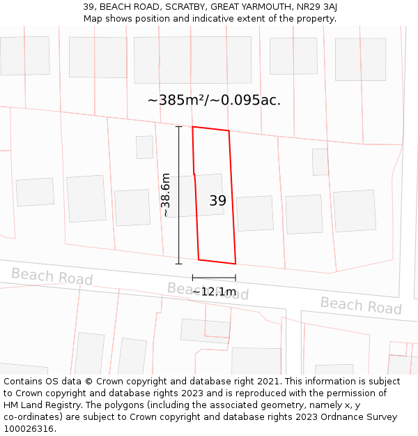 39, BEACH ROAD, SCRATBY, GREAT YARMOUTH, NR29 3AJ: Plot and title map
