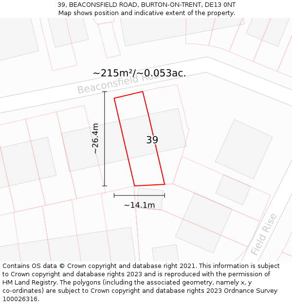 39, BEACONSFIELD ROAD, BURTON-ON-TRENT, DE13 0NT: Plot and title map