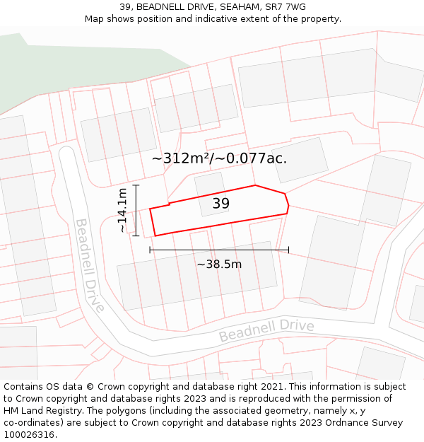 39, BEADNELL DRIVE, SEAHAM, SR7 7WG: Plot and title map
