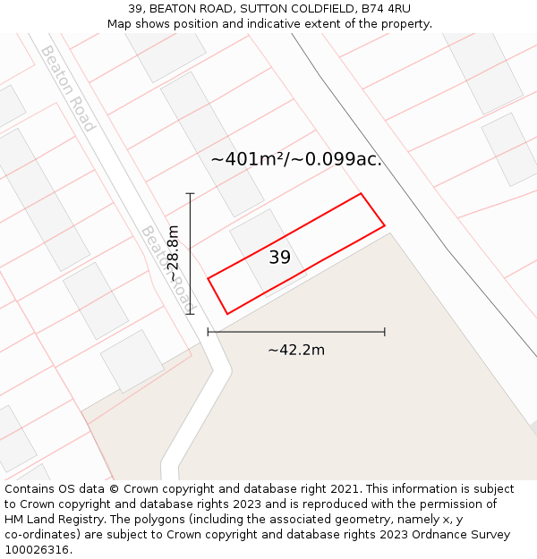 39, BEATON ROAD, SUTTON COLDFIELD, B74 4RU: Plot and title map