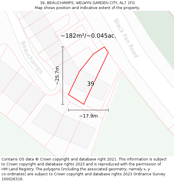 39, BEAUCHAMPS, WELWYN GARDEN CITY, AL7 1FG: Plot and title map