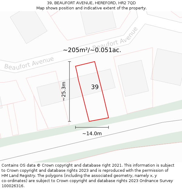 39, BEAUFORT AVENUE, HEREFORD, HR2 7QD: Plot and title map