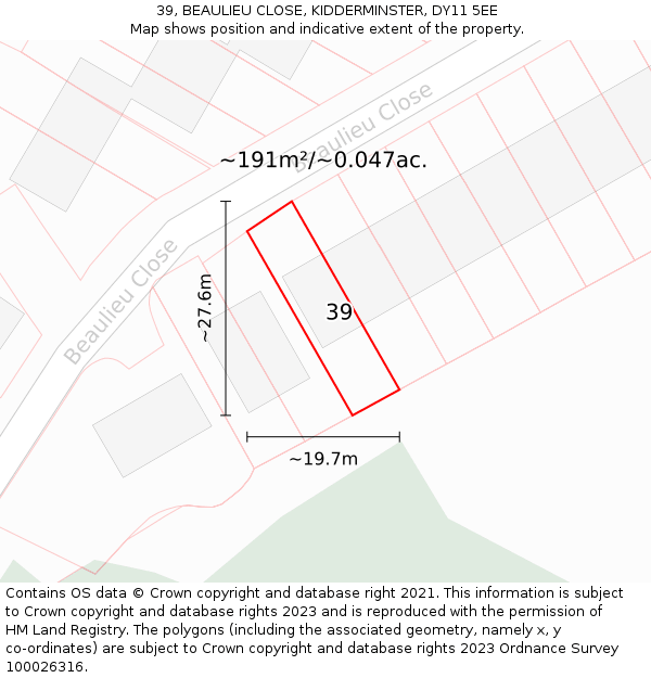 39, BEAULIEU CLOSE, KIDDERMINSTER, DY11 5EE: Plot and title map