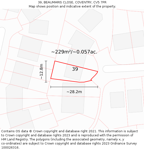 39, BEAUMARIS CLOSE, COVENTRY, CV5 7PR: Plot and title map