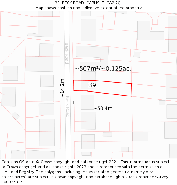 39, BECK ROAD, CARLISLE, CA2 7QL: Plot and title map