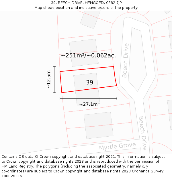 39, BEECH DRIVE, HENGOED, CF82 7JP: Plot and title map