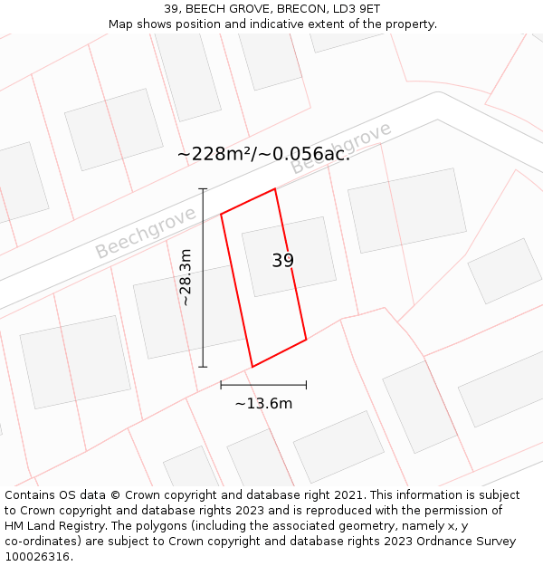 39, BEECH GROVE, BRECON, LD3 9ET: Plot and title map