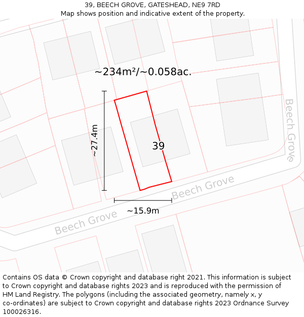 39, BEECH GROVE, GATESHEAD, NE9 7RD: Plot and title map