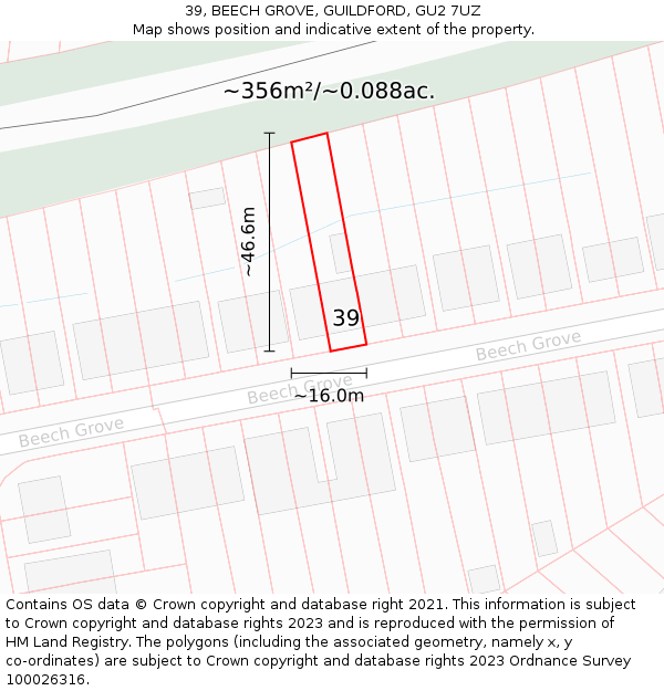 39, BEECH GROVE, GUILDFORD, GU2 7UZ: Plot and title map