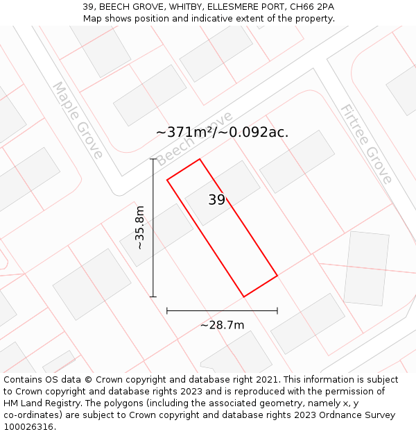 39, BEECH GROVE, WHITBY, ELLESMERE PORT, CH66 2PA: Plot and title map
