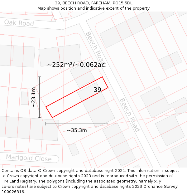 39, BEECH ROAD, FAREHAM, PO15 5DL: Plot and title map