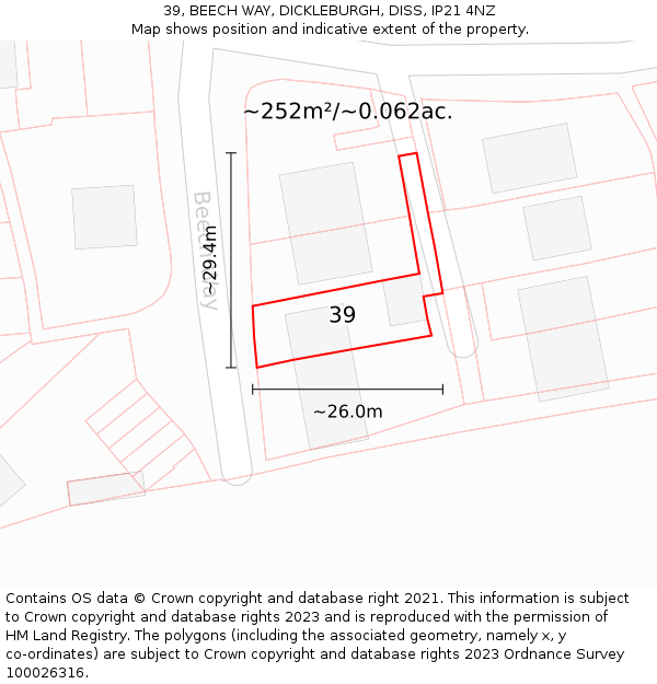 39, BEECH WAY, DICKLEBURGH, DISS, IP21 4NZ: Plot and title map