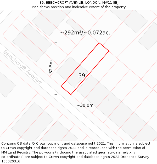 39, BEECHCROFT AVENUE, LONDON, NW11 8BJ: Plot and title map